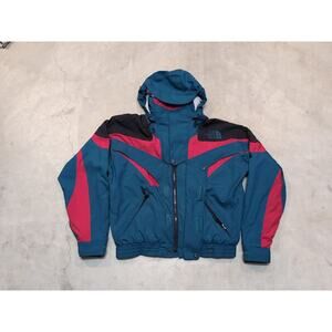 VTG 90s The North Face Ski Jacked Mens S Hooded Full Zip Green Red Black